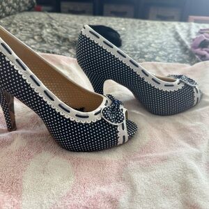 Bettie Page Black and White Polka Dot Heels